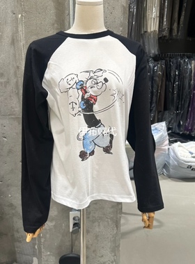 JUNI韩国东大门正品代购26春季新款 圆领插肩卡通水手长袖T恤