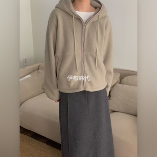 连帽抽绳拉链休闲摇粒绒卫衣外套 冬款 LURE韩国东大门正品 代购