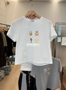 LTMS韩国东大门正品代购26夏款 圆领卡通小熊短款短袖T恤女
