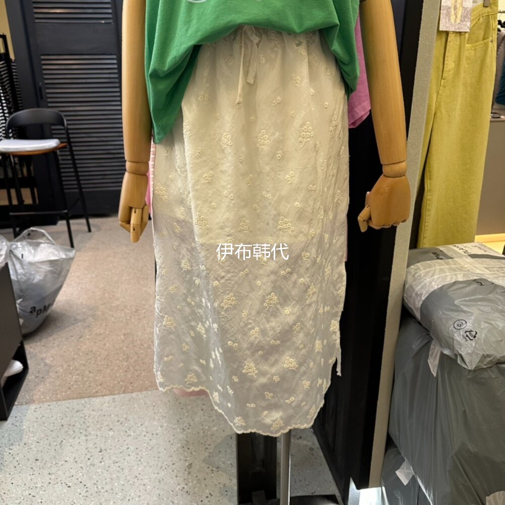 LE ETOILE韩国东大门正品代购26春款 松紧腰棉布休闲花朵绑带半裙
