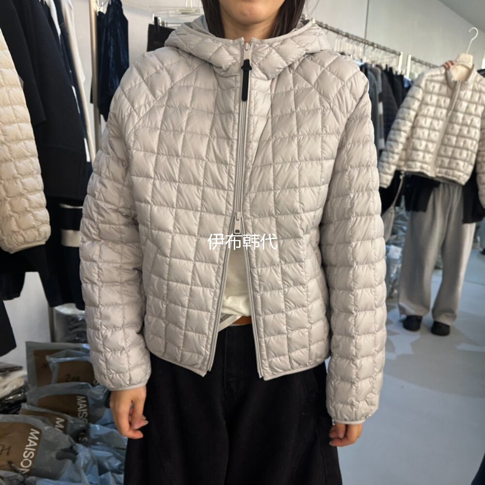 MAISONSTAFF韩国东大门代购26冬款 连帽小格纹拉链薄款超轻羽绒服