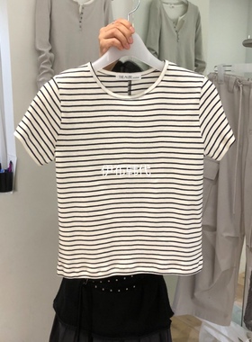 AUBE韩国东大门正品代购26春款 圆领休闲简约条纹短袖T恤女