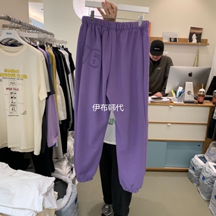 长裤 ARE韩国东大门正品 贴布数字76宽松休闲毛圈卫裤 26春款 代购