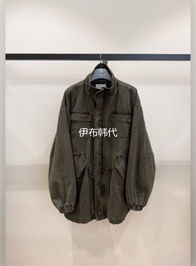 立领棉绒内里水洗中长风衣外套