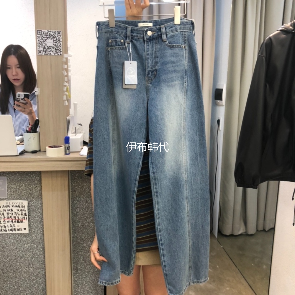 磨白做旧休闲直筒裤百搭牛仔裤