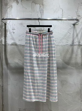 VANTA韩国东大门正品代购26春款 松紧腰抽绳彩色条纹半裙长裙女