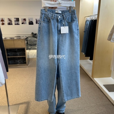 水洗磨白做旧宽松直筒裤牛仔裤