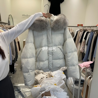 连帽护理毛领短款保暖羽绒服外套