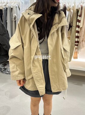 连帽休闲大口袋宽松工装风衣外套