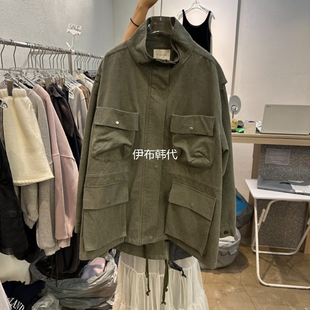 PLOVER韩国东大门正品代购26春 立领纯色多口袋宽松工装风衣外套