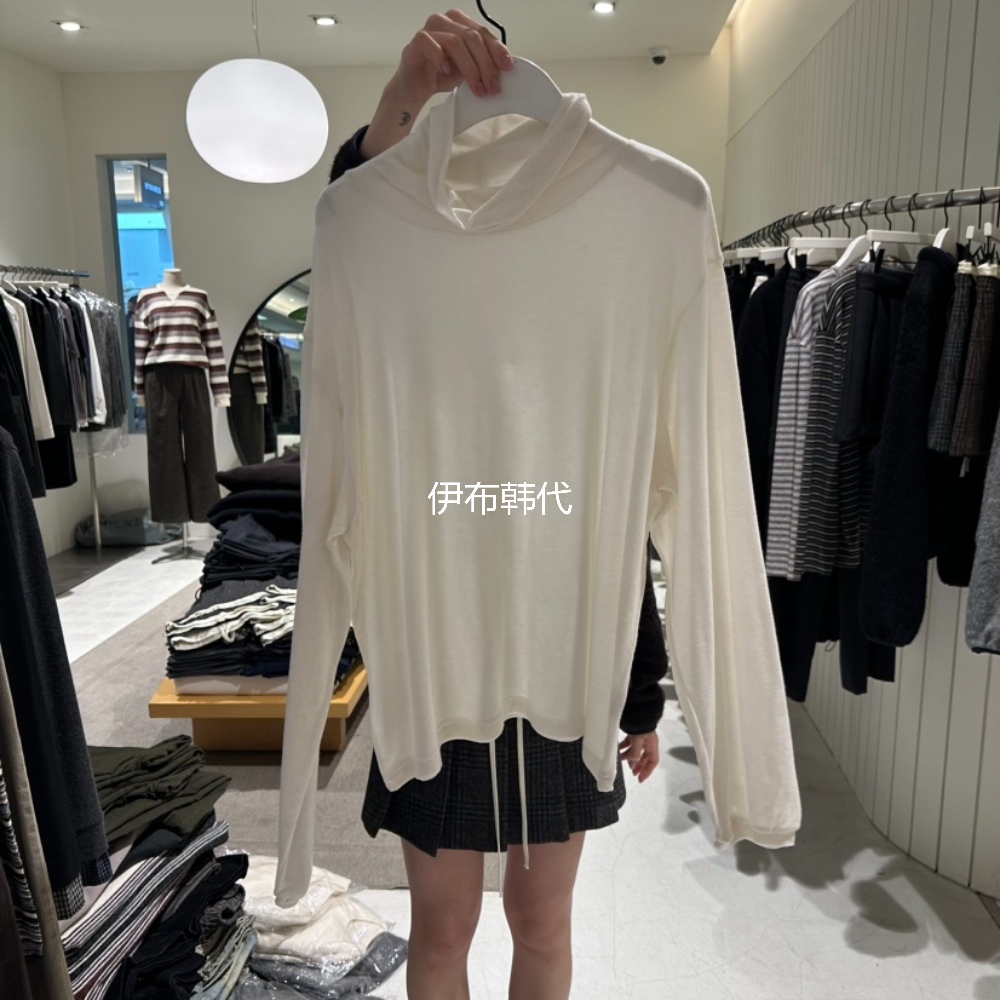 高领纯色休闲宽松堆领打底T恤