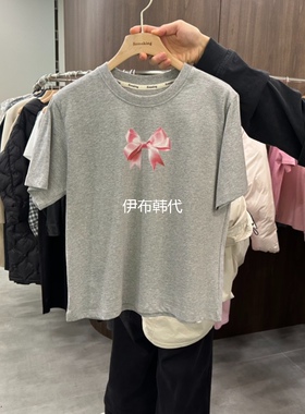REMAKING韩国东大门正品代购26春款 圆领休闲蝴蝶结棉质短袖T恤