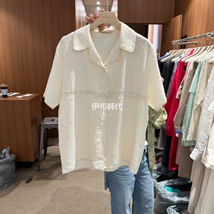 REPERTORY韩国东大门正品 26春款 翻领纯色蕾丝飞边气质衬衫 代购