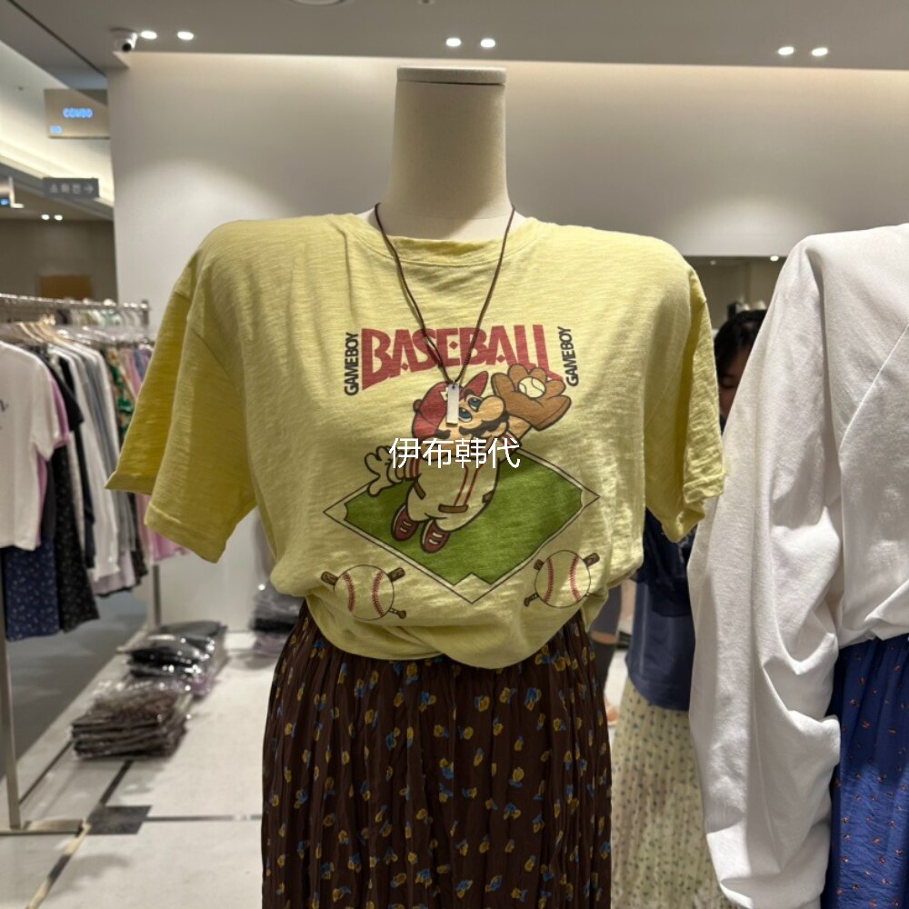 伊布 韩国东大门正品代购26春款 圆领休闲卡通人物短款短袖T恤