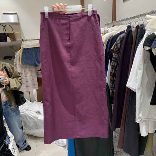 春款纯色休闲绑带半裙长裙女