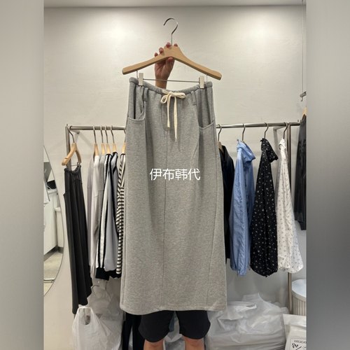 松紧腰抽绳卫裙半裙开叉长裙