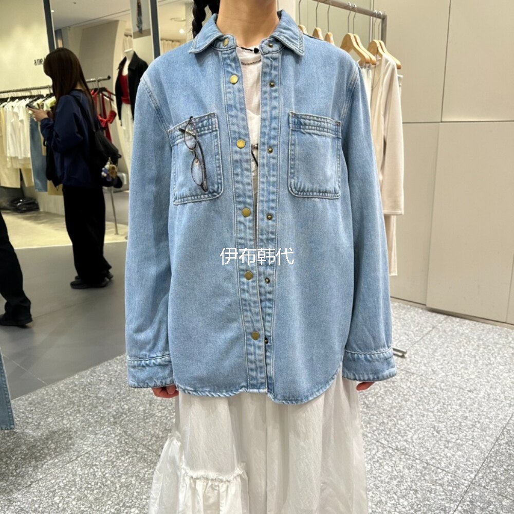 SOF韩国东大门正品代购26春款 翻领休闲口袋牛仔衬衫外套女