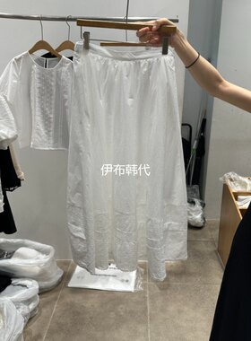 松紧腰纯色休闲棉质半裙长裙女