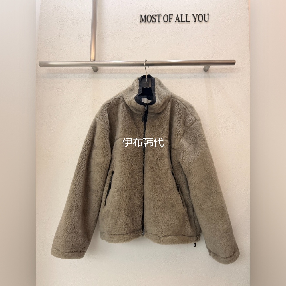 立领仿羊羔毛绒保暖拉链外套