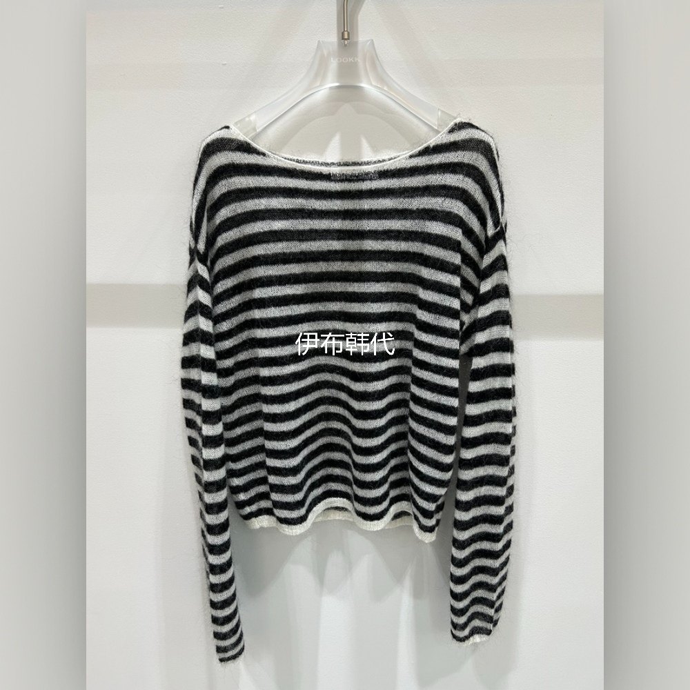 LOOKK/MIMME韩国东大门代购26春款 一字领大领条纹薄款套头针织衫,女装/女士精品,毛针织衫,淘宝优惠券,粉丝福利购,淘宝优惠卷