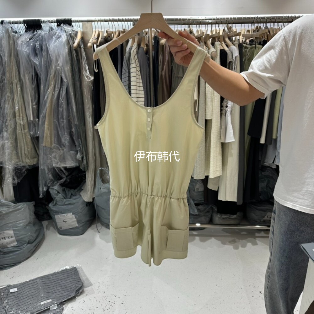 J SHOP韩国东大门代购26夏 纯色棉质纽扣休闲背心连身裤连体短裤