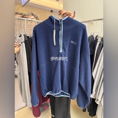 SEOLO韩国东大门正品代购冬款 连帽拉链休闲字母套头摇粒绒卫衣