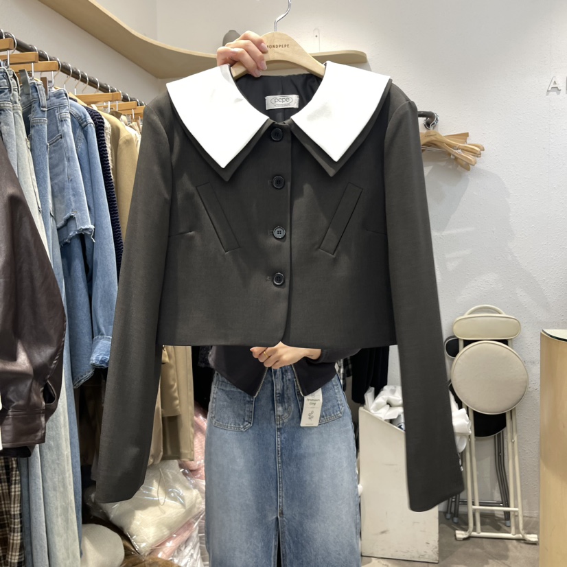 伊布 韩国东大门正品代购 翻领休闲短款短外套夹克折扣款