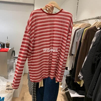 圆领休闲薄款条纹宽松长袖T恤