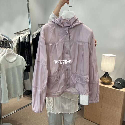 夏款连帽纯色褶皱薄款短外套