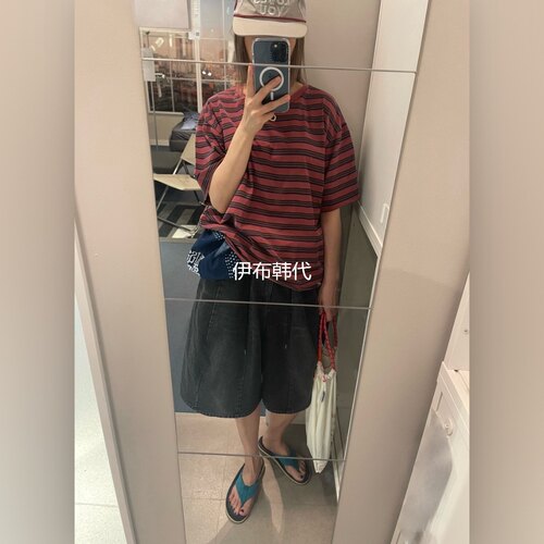 圆领做旧条纹水洗宽松短袖T恤