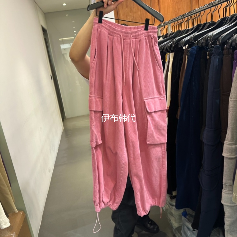 松紧腰条绒灯芯绒口袋工装长裤