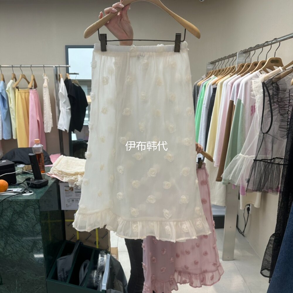 FORMING韩国东大门正品代购26春款 松紧腰立体花朵薄款半裙中裙