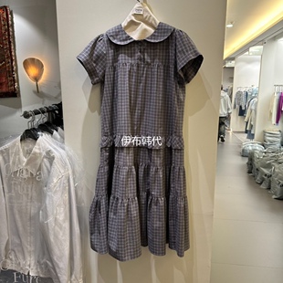 翻领休闲格子纽扣长裙连衣裙 26春款 FURE韩国东大门正品 代购