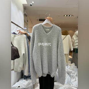 WOOD SAGE韩国东大门正品代购25冬 V领狐狸毛羊毛混纺毛衣针织衫