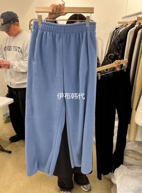 MUNSELL韩国东大门正品代购25冬款 松紧腰纯色摇粒绒休闲直筒裤