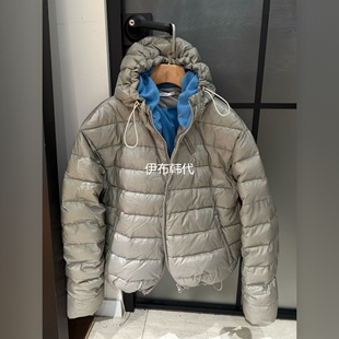伊布 韩国东大门代购26春款 连帽蓝色绒布内里鸭绒排骨羽绒服外套