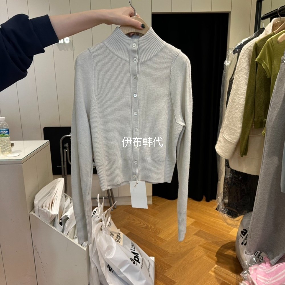 ARC韩国东大门正品代购26春款 高领纯色休闲纽扣针织开衫外套