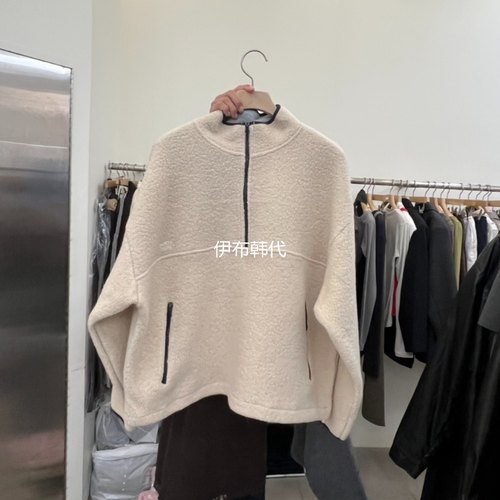 立领拉链口袋摇拉绒宽松短外套