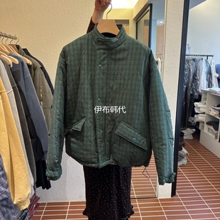 立领波浪纹格子宽松抽绳短外套夹克 25冬 CHOI韩国东大门正品 代购