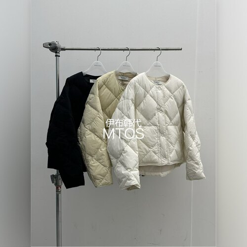 圆领格纹纽扣棉衣棉服外套