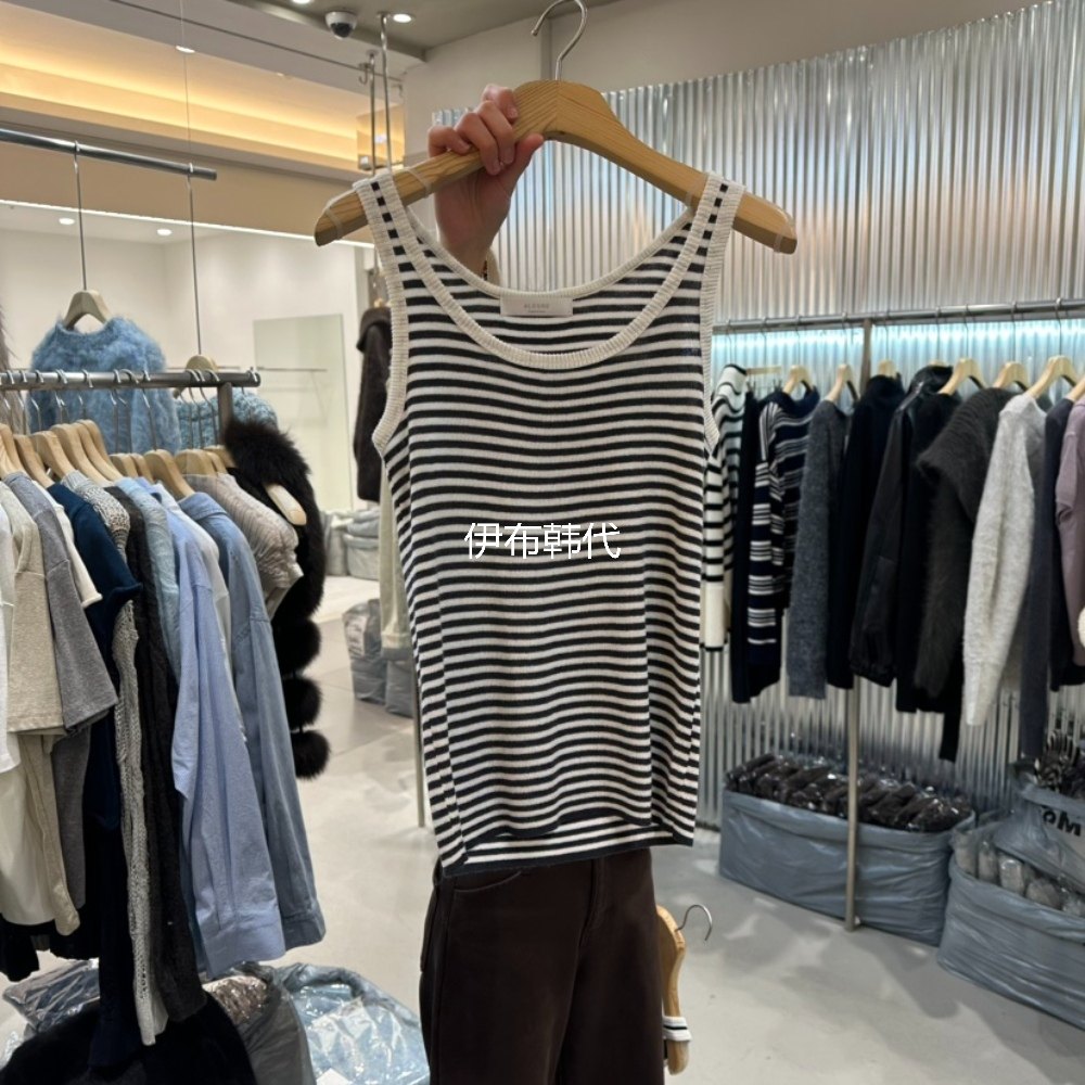 ALEGRE韩国东大门正品代购26春款 圆领休闲条纹修身针织打底背心,女装/女士精品,背心吊带,淘宝优惠券,粉丝福利购,淘宝优惠卷