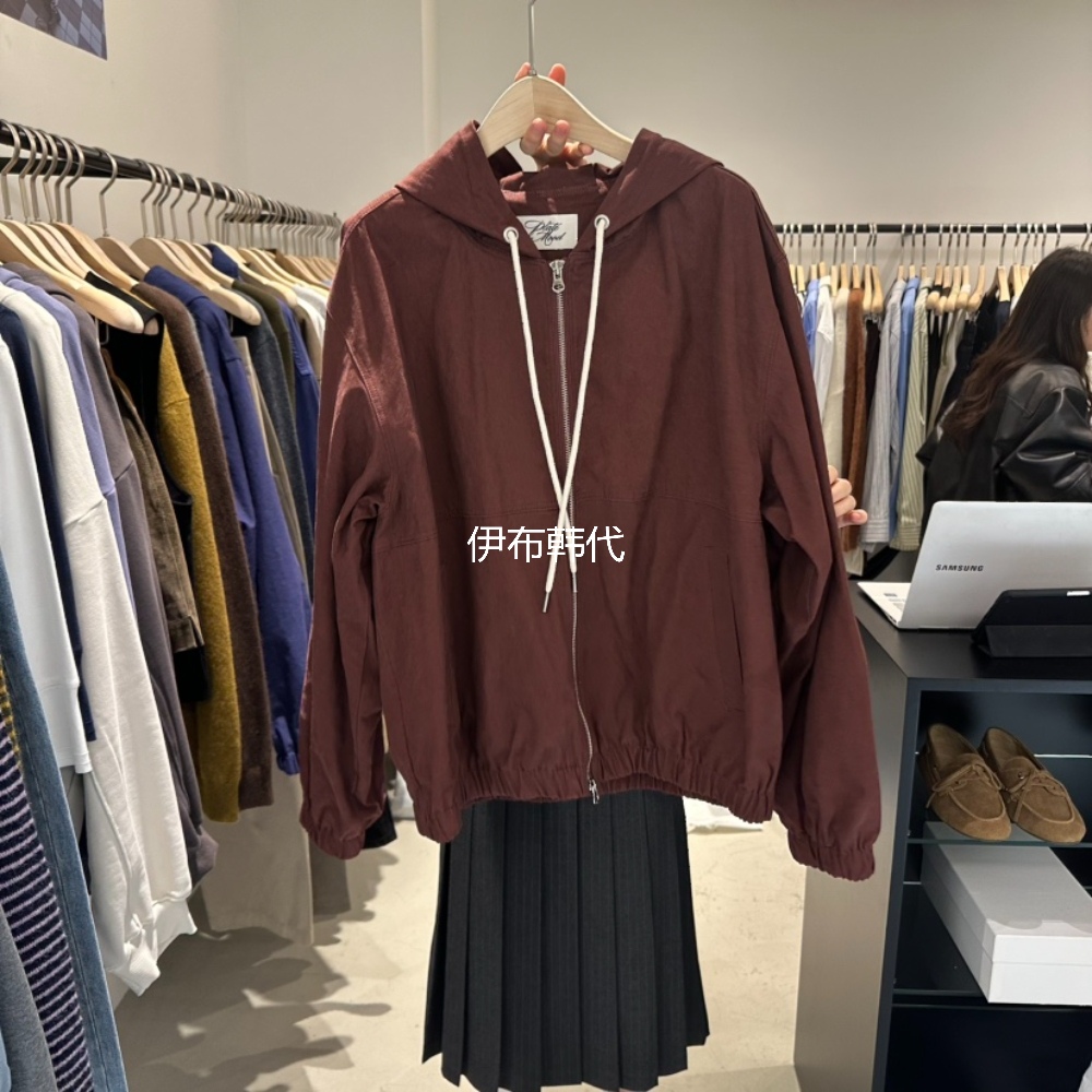 连帽抽绳拉链休闲短外套夹克