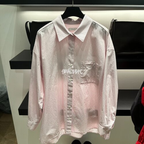 春款翻领休闲细条纹宽松衬衫