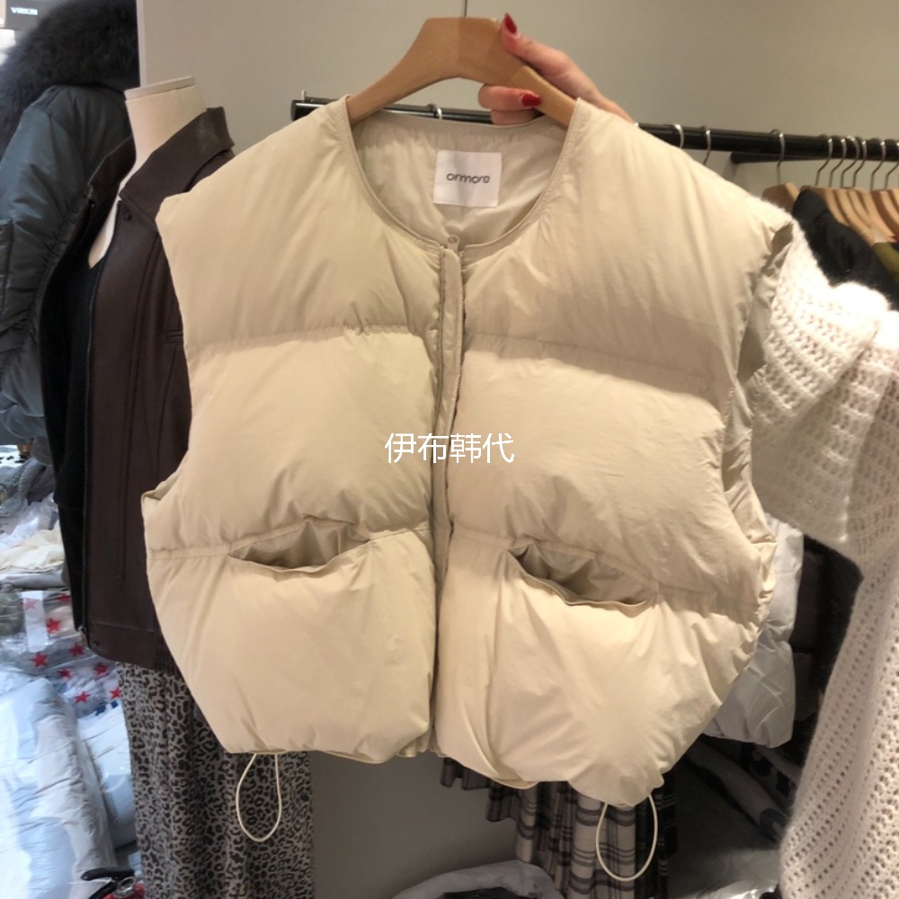 圆领纯色抽绳面包服羽绒马夹坎肩