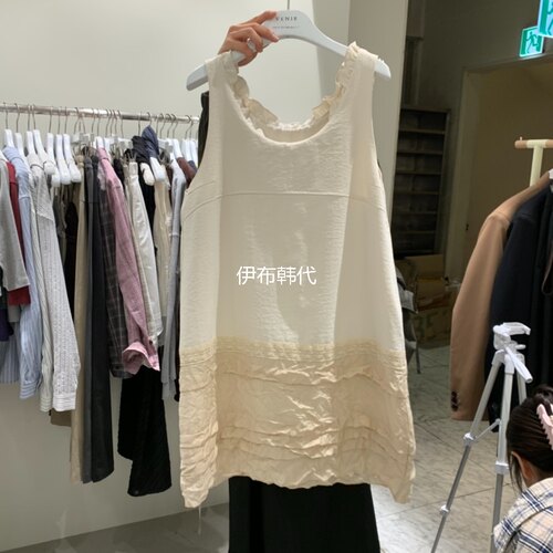 圆领褶皱裙摆背心裙连衣裙女