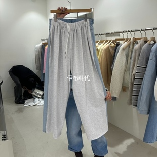 REPELLER韩国东大门正品代购26春 松紧牛仔拼接拼色直筒裤牛仔裤