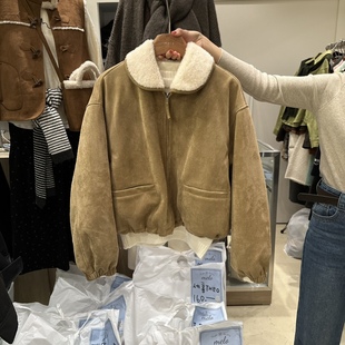 MELO韩国东大门正品代购25冬 翻领休闲仿羊羔毛内里反面外套夹克