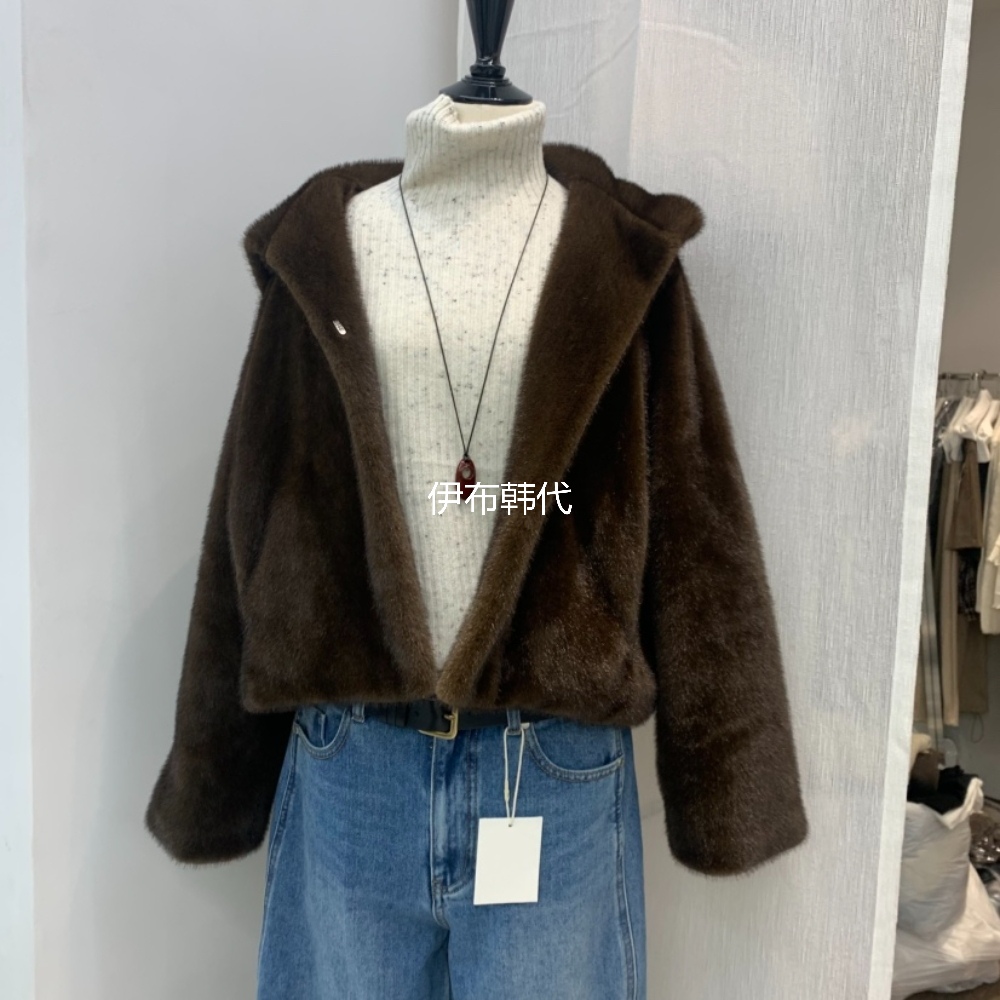 SIHO ARCHIVE韩国东大门正品代购25冬款 连帽仿皮草环保毛毛外套