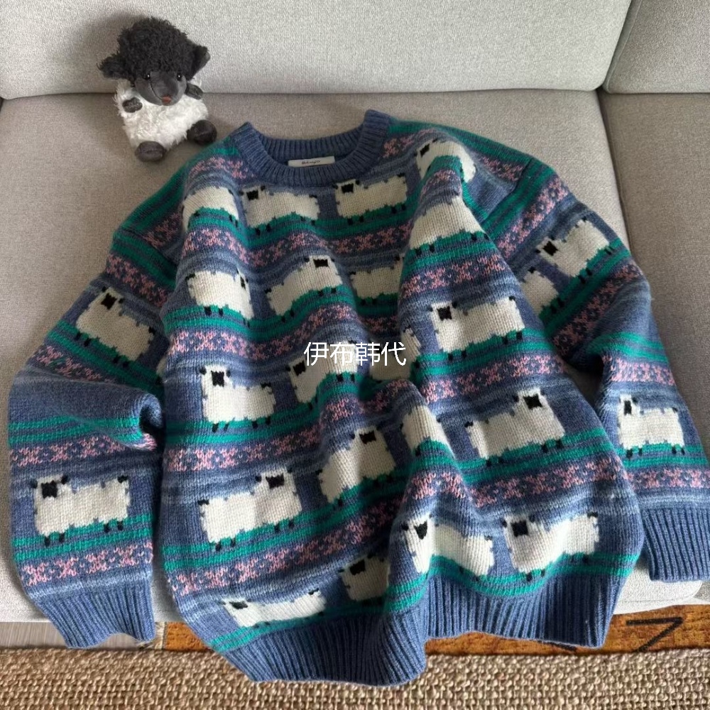 圆领绵阳条纹可爱羊毛针织衫毛衣