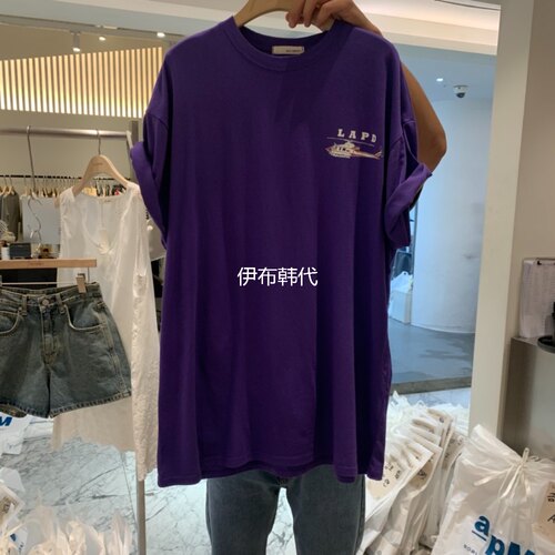 圆领宽松中长直升机短袖T恤
